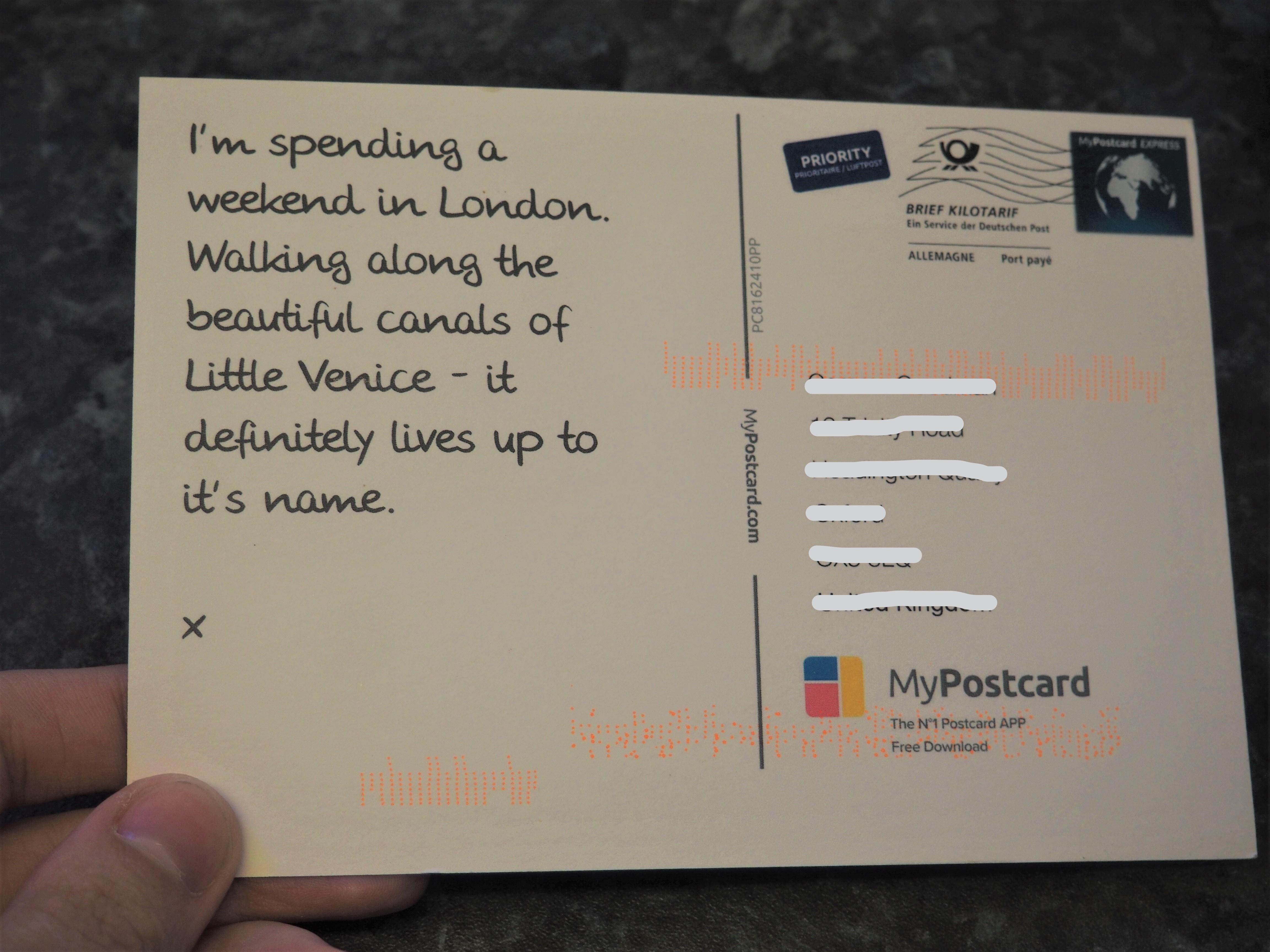 creating personalised postcards with MyPostcard App