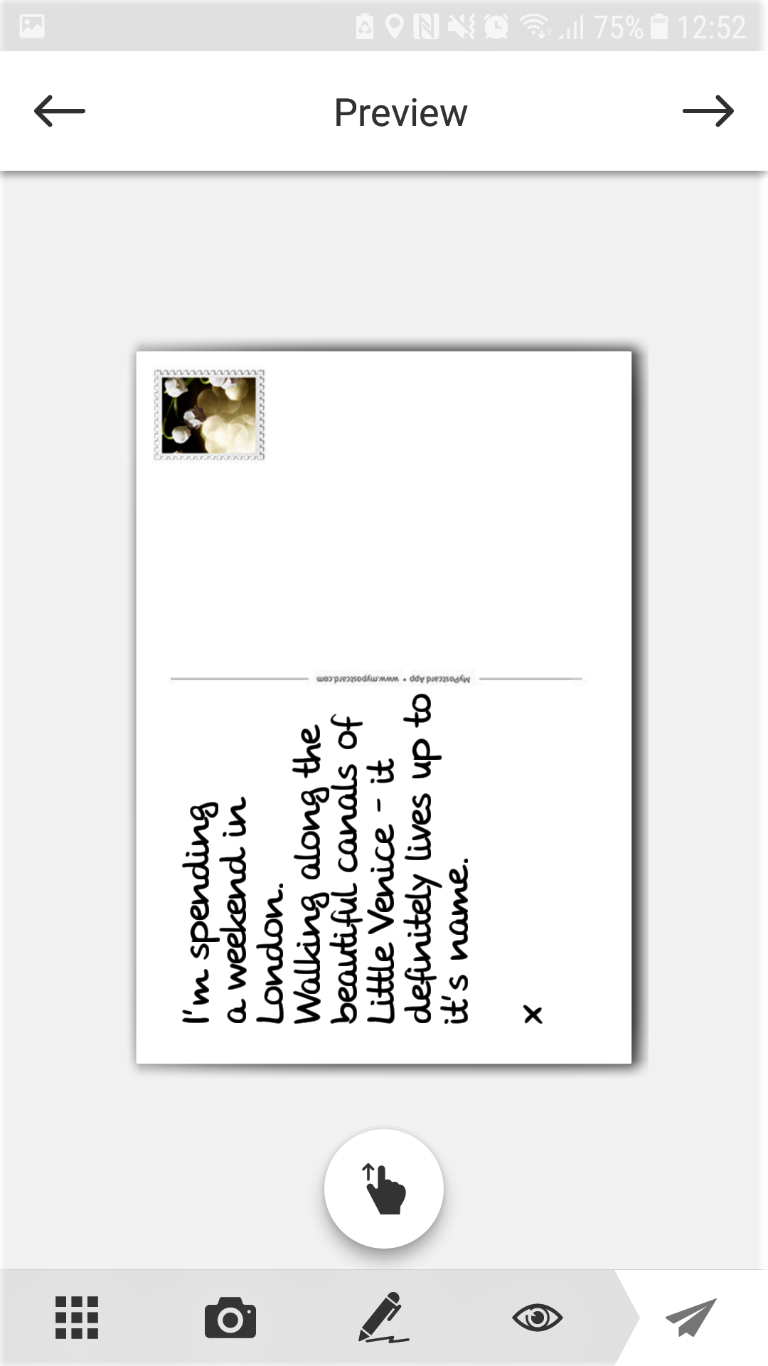 creating personalised postcards with MyPostcard App